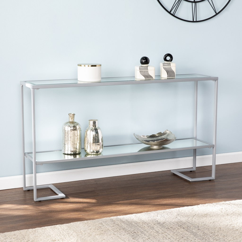 52" Clear and Silver Glass Mirrored Frame Console Table With Storage By Homeroots | Console Tables | Modishstore - 6