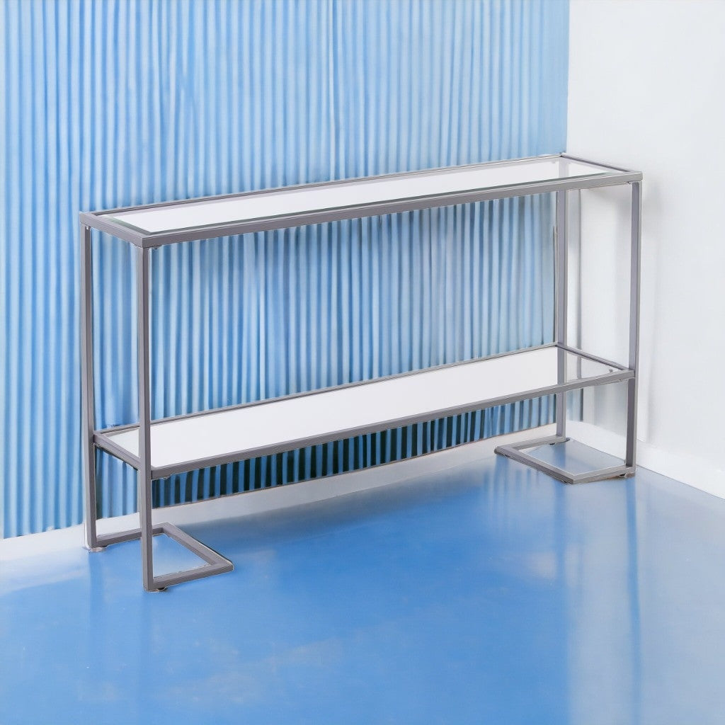 52" Clear and Silver Glass Mirrored Frame Console Table With Storage By Homeroots | Console Tables | Modishstore - 4