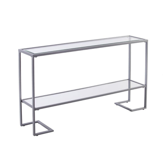 52" Clear and Silver Glass Mirrored Frame Console Table With Storage By Homeroots