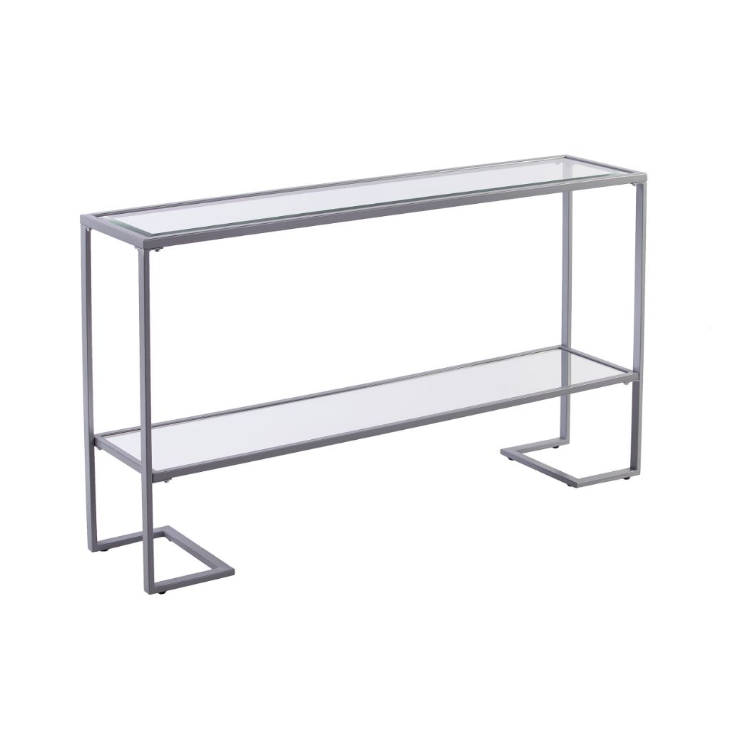 52" Clear and Silver Glass Mirrored Frame Console Table With Storage By Homeroots | Console Tables | Modishstore