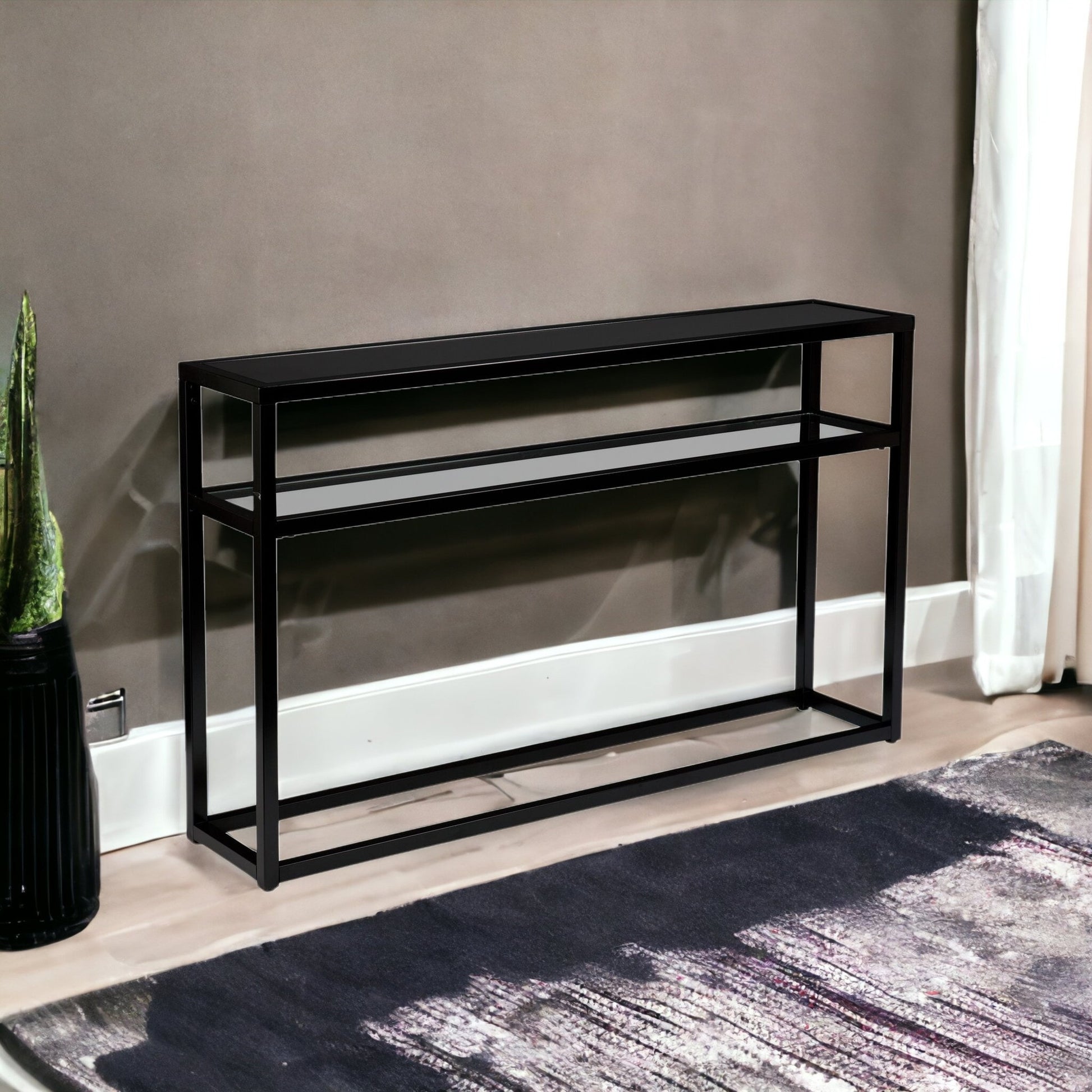 50" Black Glass Frame Console Table With Storage By Homeroots | Console Tables | Modishstore - 2