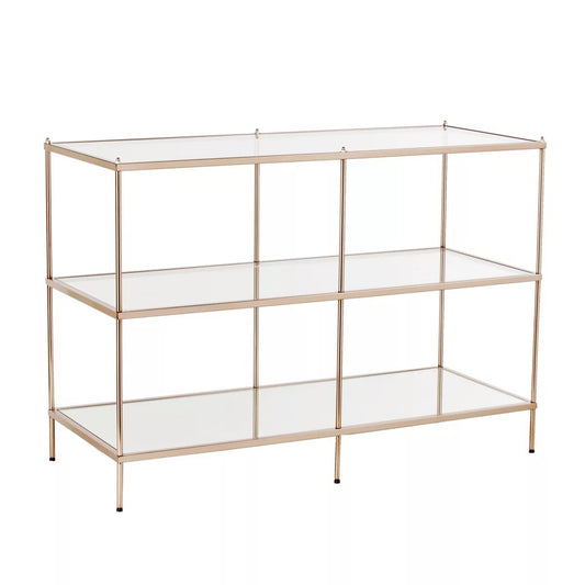 42" Clear and Gold Glass Mirrored Floor Shelf Console Table With Storage By Homeroots