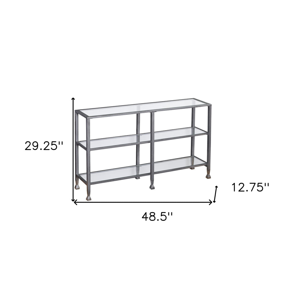 49" Clear and Silver Glass Distressed Floor Shelf Console Table With Storage By Homeroots | Console Tables | Modishstore - 9