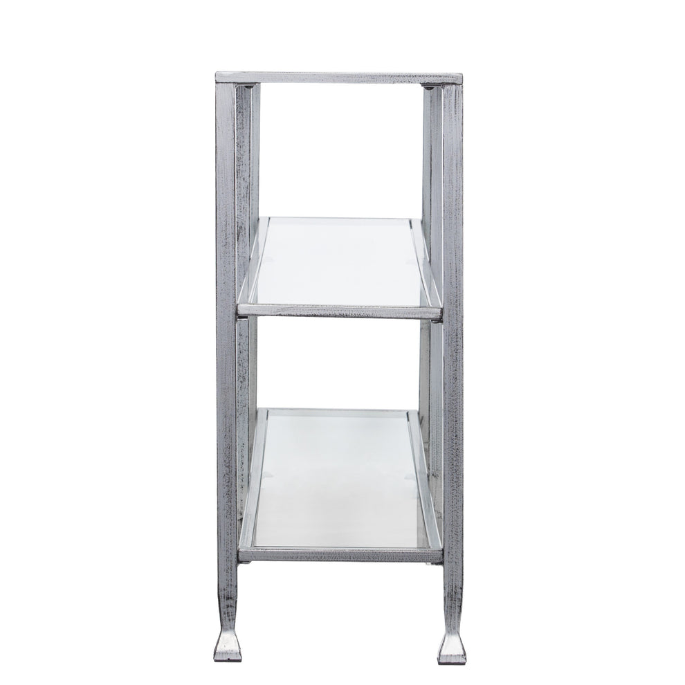 49" Clear and Silver Glass Distressed Floor Shelf Console Table With Storage By Homeroots | Console Tables | Modishstore - 4