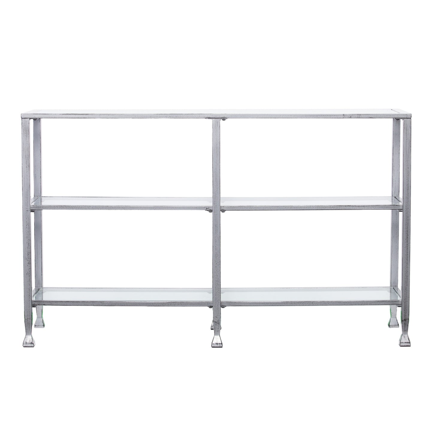 49" Clear and Silver Glass Distressed Floor Shelf Console Table With Storage By Homeroots