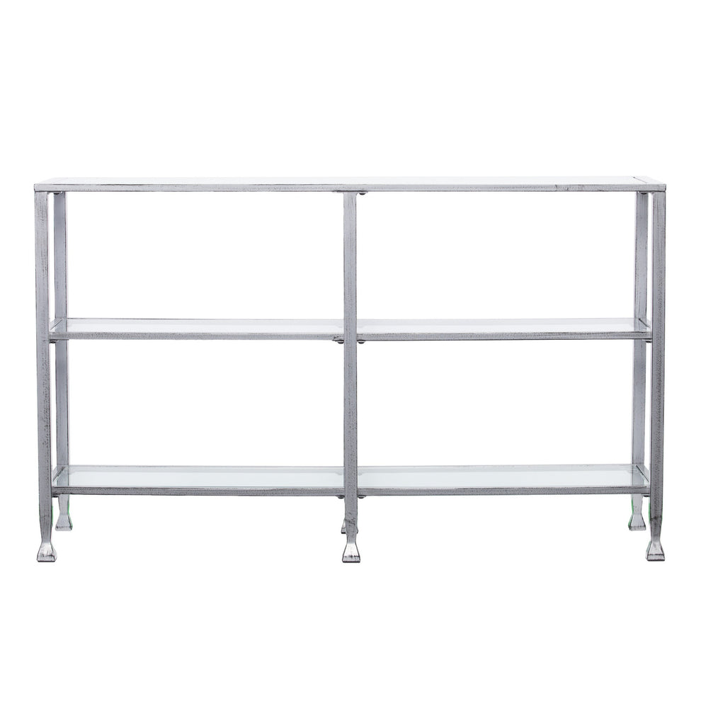 49" Clear and Silver Glass Distressed Floor Shelf Console Table With Storage By Homeroots | Console Tables | Modishstore - 2
