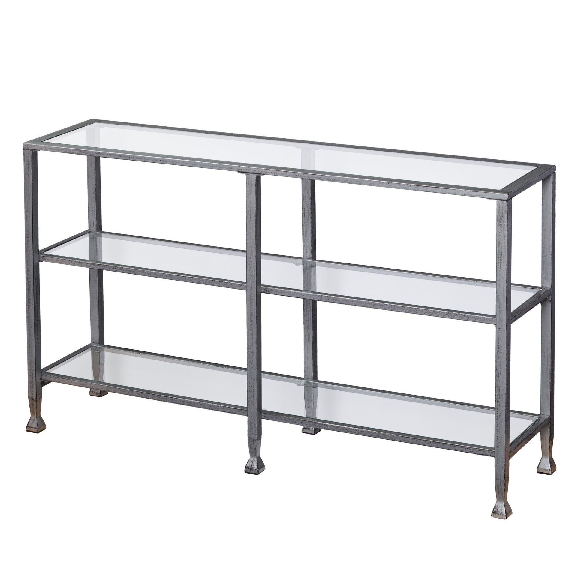 49" Clear and Silver Glass Distressed Floor Shelf Console Table With Storage By Homeroots | Console Tables | Modishstore - 3