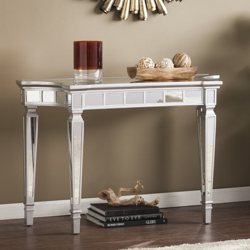 45" Silver Mirrored Glass Free Form Console Table By Homeroots | Console Tables | Modishstore - 7