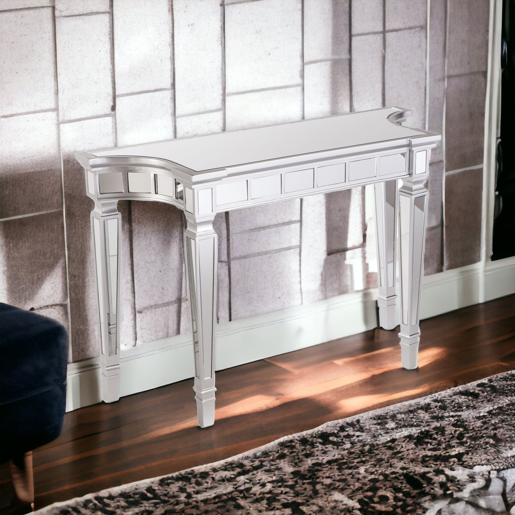45" Silver Mirrored Glass Free Form Console Table By Homeroots | Console Tables | Modishstore - 5