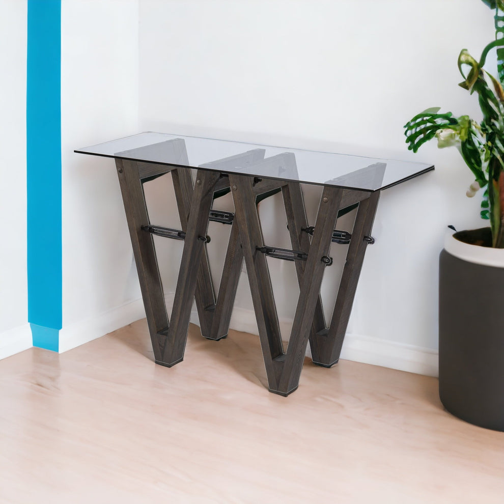 46" Clear and Gray Brown Glass Abstract Console Table By Homeroots | Console Tables | Modishstore - 4