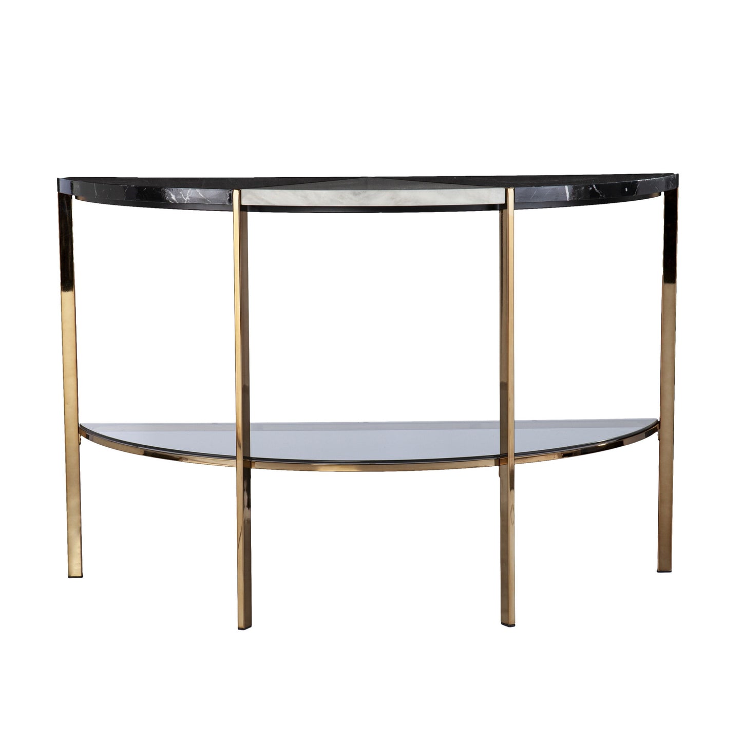 44" Black and White and Champagne Faux Marble Half Moon Console Table With Storage By Homeroots | Console Tables | Modishstore