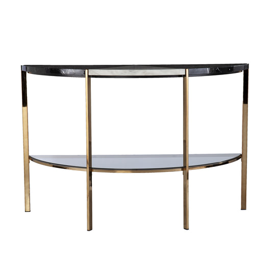 44" Black and White and Champagne Faux Marble Half Moon Console Table With Storage By Homeroots