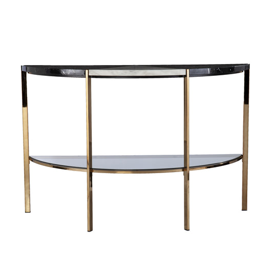 44" Black and White and Champagne Faux Marble Half Moon Console Table With Storage By Homeroots | Console Tables | Modishstore