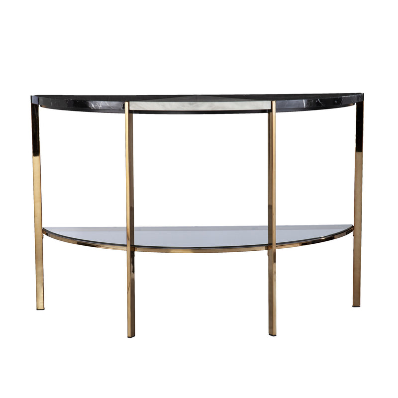 44" Black and White and Champagne Faux Marble Half Moon Console Table With Storage By Homeroots | Console Tables | Modishstore
