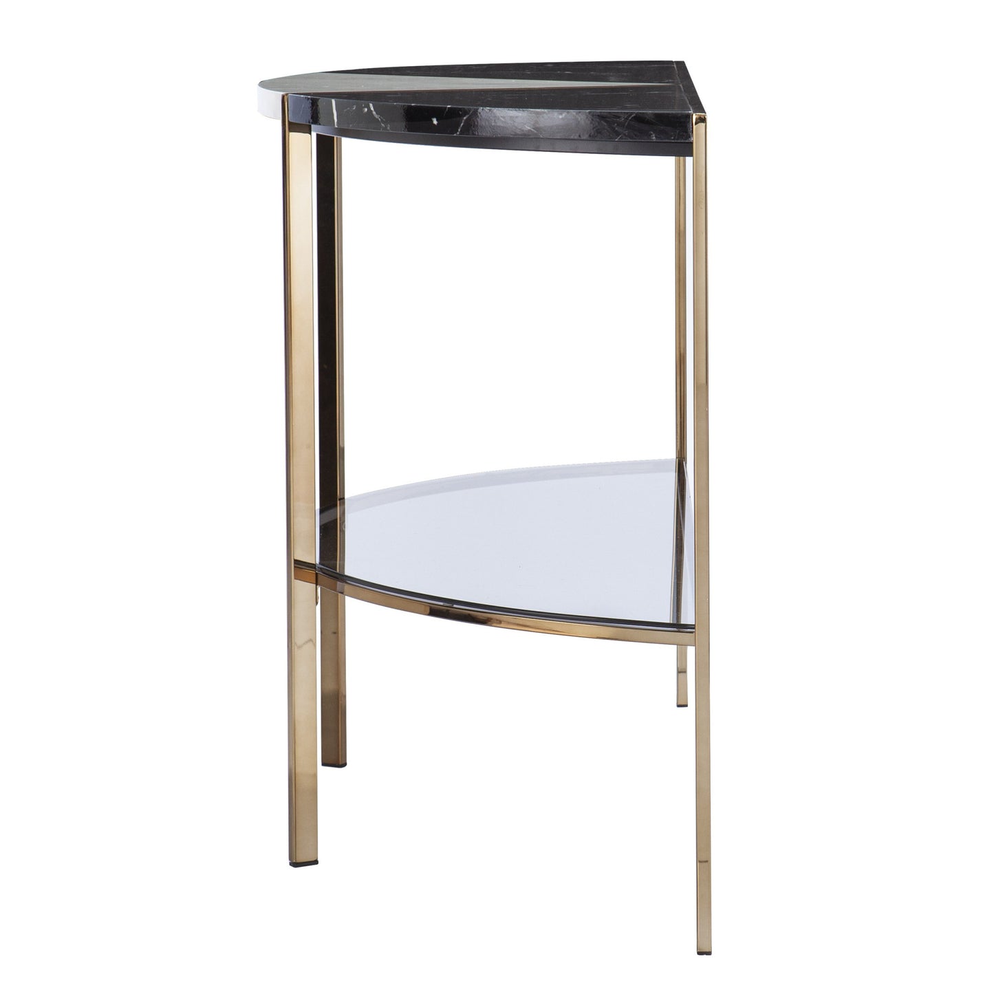 44" Black and White and Champagne Faux Marble Half Moon Console Table With Storage By Homeroots | Console Tables | Modishstore - 2