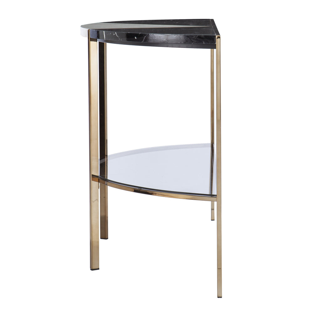 44" Black and White and Champagne Faux Marble Half Moon Console Table With Storage By Homeroots | Console Tables | Modishstore - 2