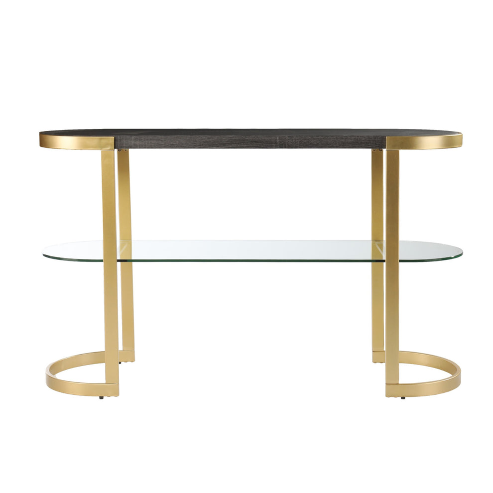 49" Gray and Gold Solid Wood Oval Sled Console Table With Storage By Homeroots | Console Tables | Modishstore - 2