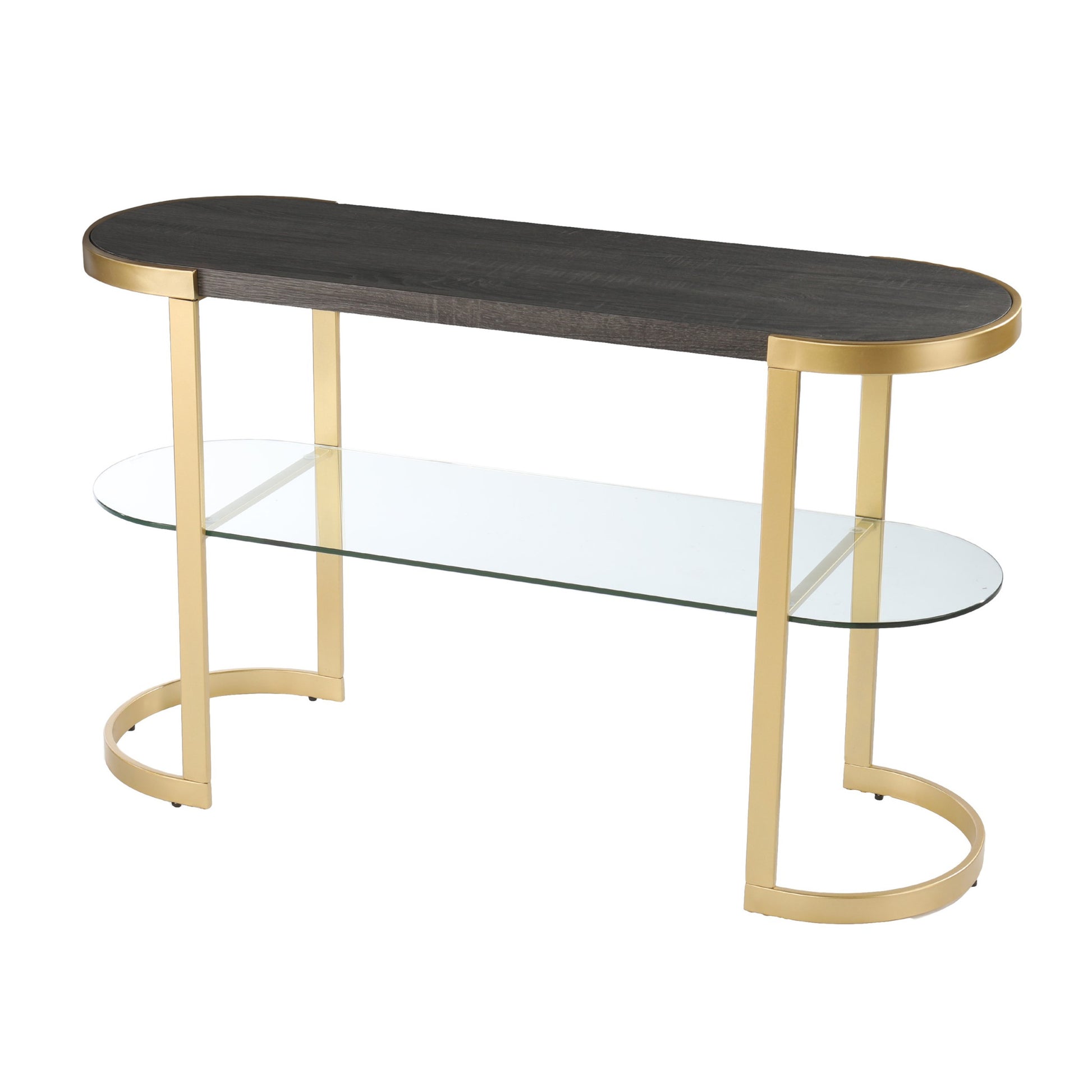 49" Gray and Gold Solid Wood Oval Sled Console Table With Storage By Homeroots | Console Tables | Modishstore