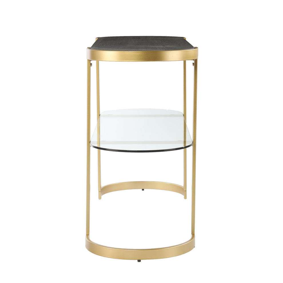 49" Gray and Gold Solid Wood Oval Sled Console Table With Storage By Homeroots | Console Tables | Modishstore - 3