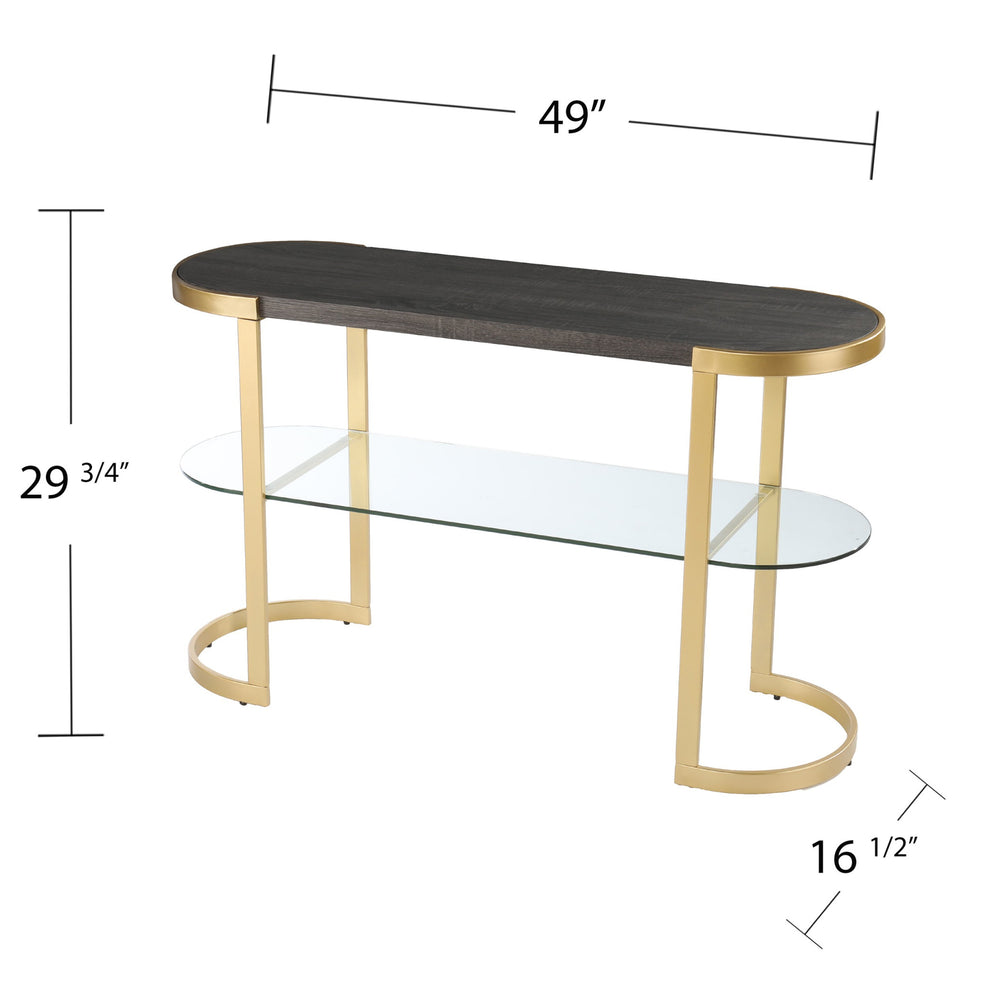 49" Gray and Gold Solid Wood Oval Sled Console Table With Storage By Homeroots | Console Tables | Modishstore - 6