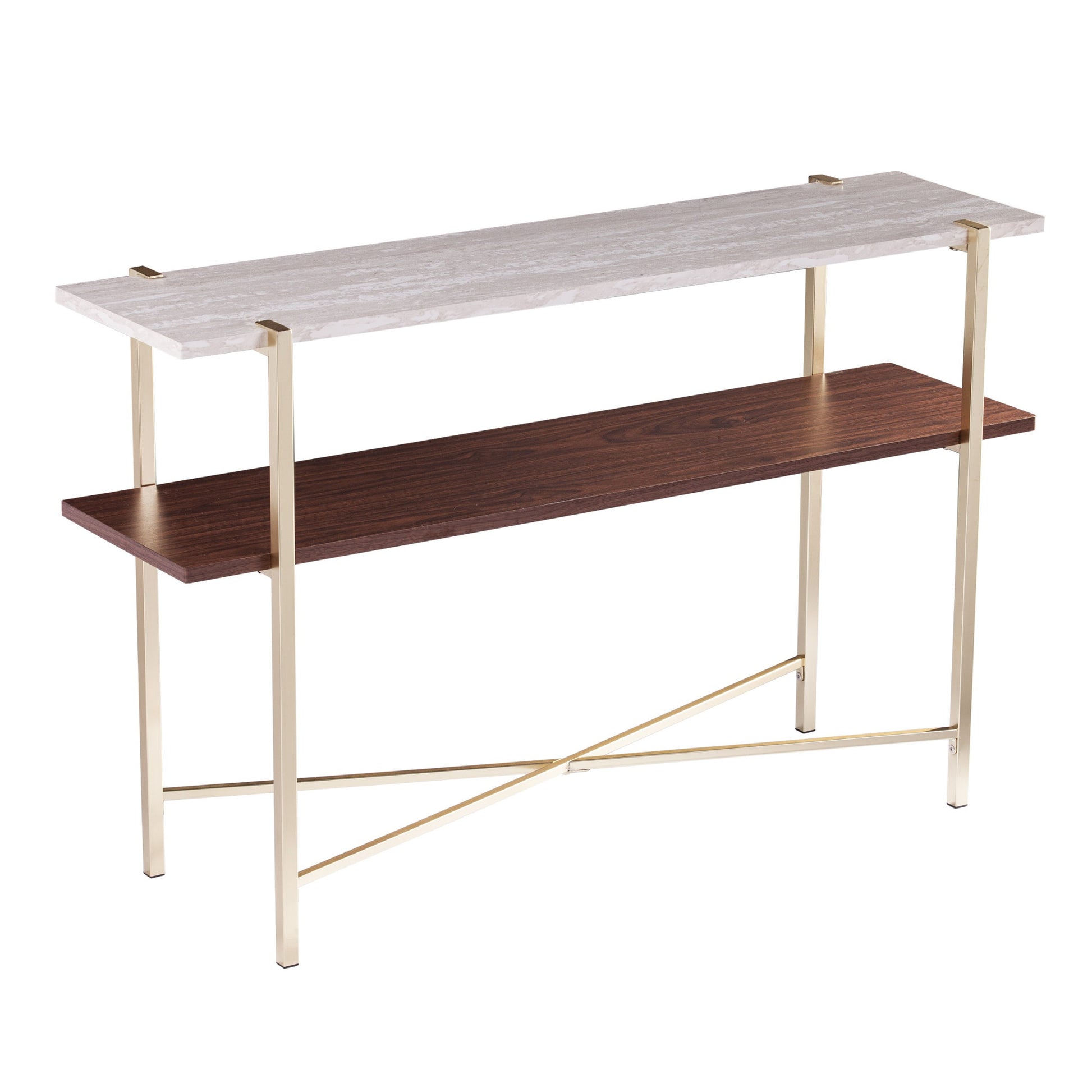 47" Beige and Gold Faux Marble Frame Console Table With Storage By Homeroots | Console Tables | Modishstore