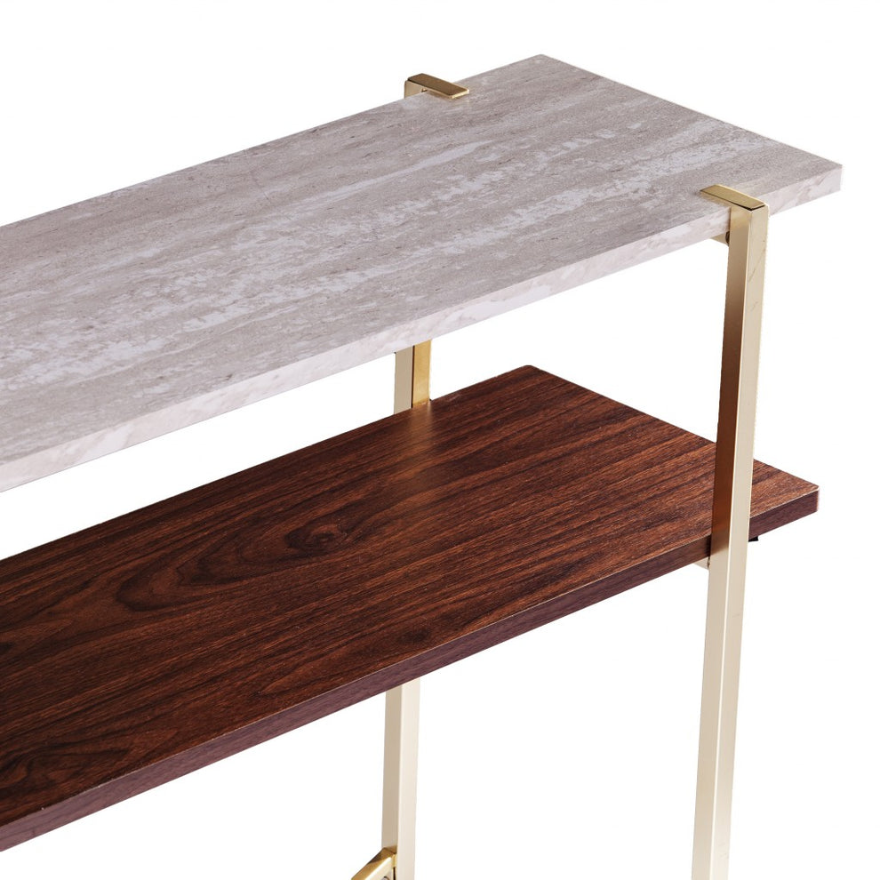 47" Beige and Gold Faux Marble Frame Console Table With Storage By Homeroots | Console Tables | Modishstore - 5