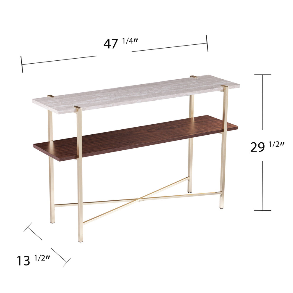 47" Beige and Gold Faux Marble Frame Console Table With Storage By Homeroots | Console Tables | Modishstore - 7