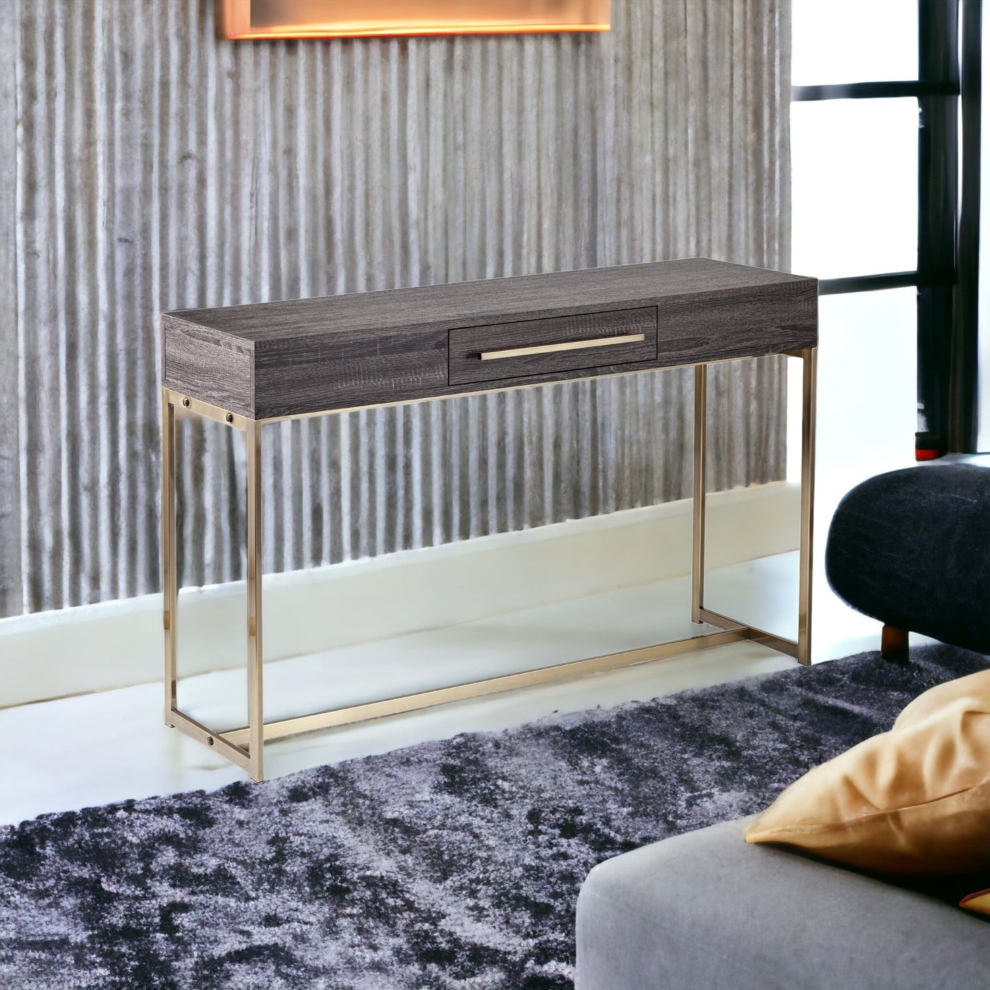 48" Gray and Gold Sled Console Table With Storage By Homeroots | Console Tables | Modishstore - 7