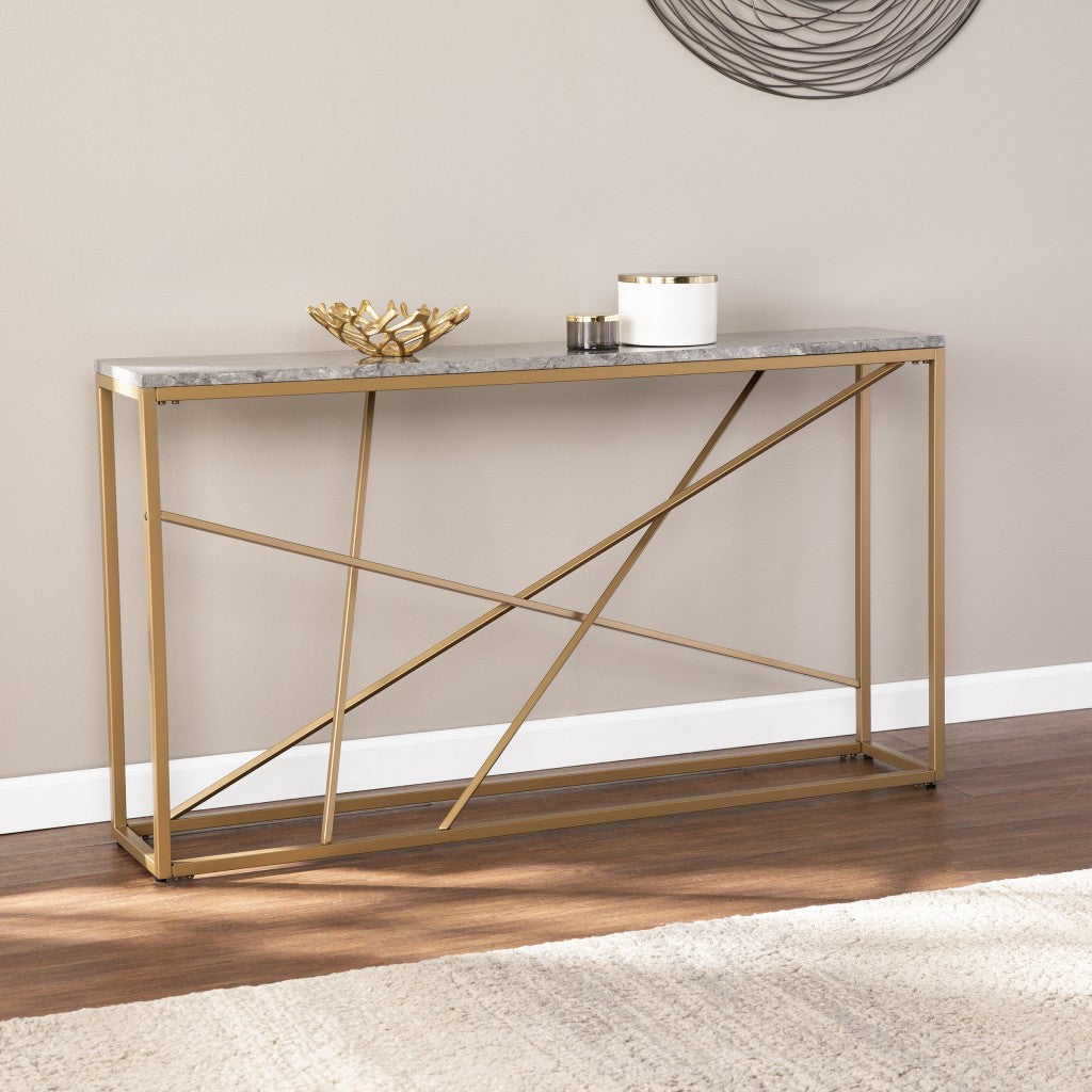 52" Gray and Gold Faux Marble Frame Console Table By Homeroots | Console Tables | Modishstore - 5