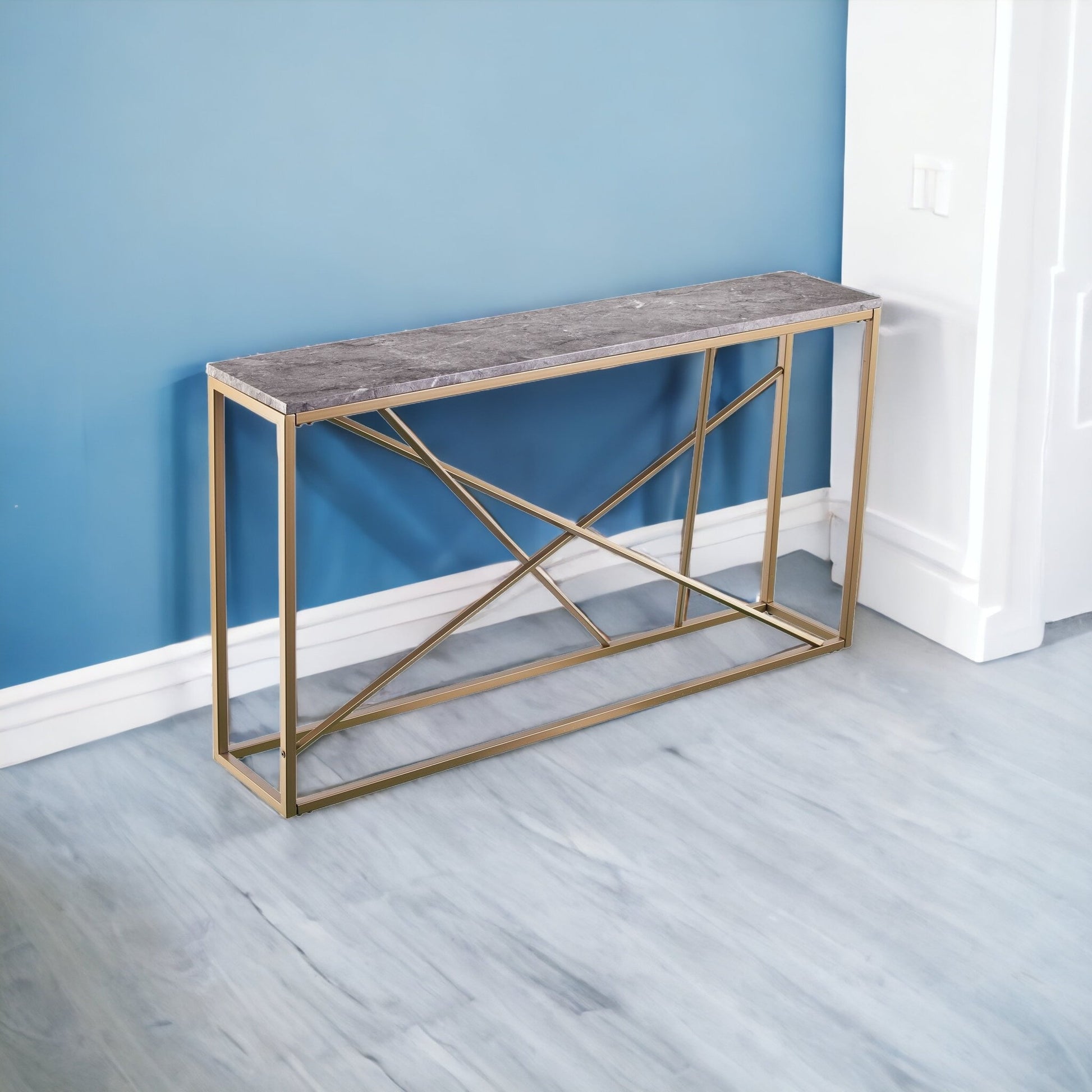 52" Gray and Gold Faux Marble Frame Console Table By Homeroots | Console Tables | Modishstore - 4