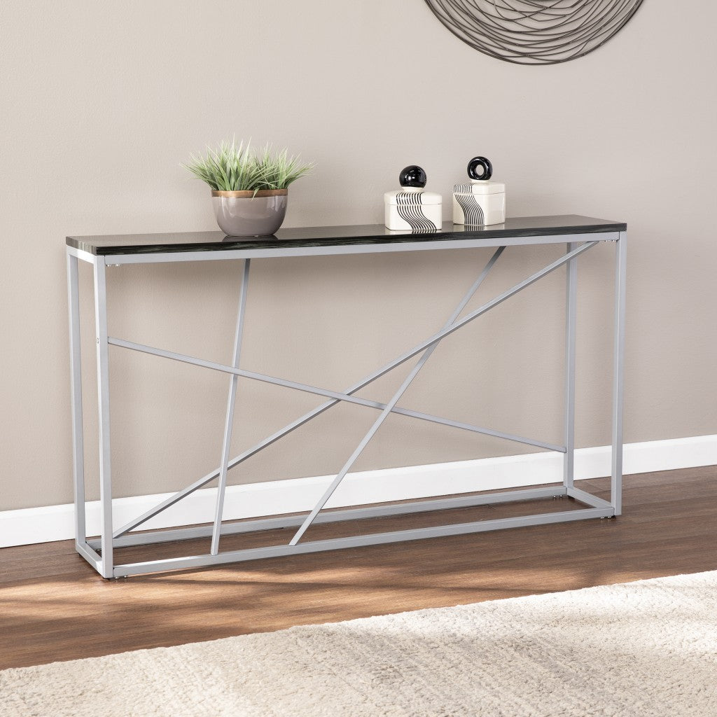 52" Black and Silver Faux Stone Frame Console Table By Homeroots | Console Tables | Modishstore - 6
