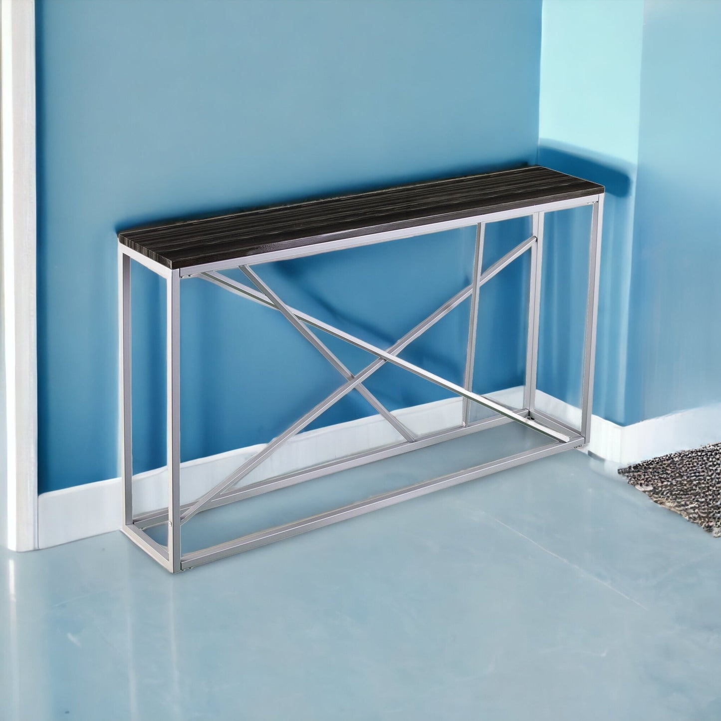 52" Black and Silver Faux Stone Frame Console Table By Homeroots | Console Tables | Modishstore - 4