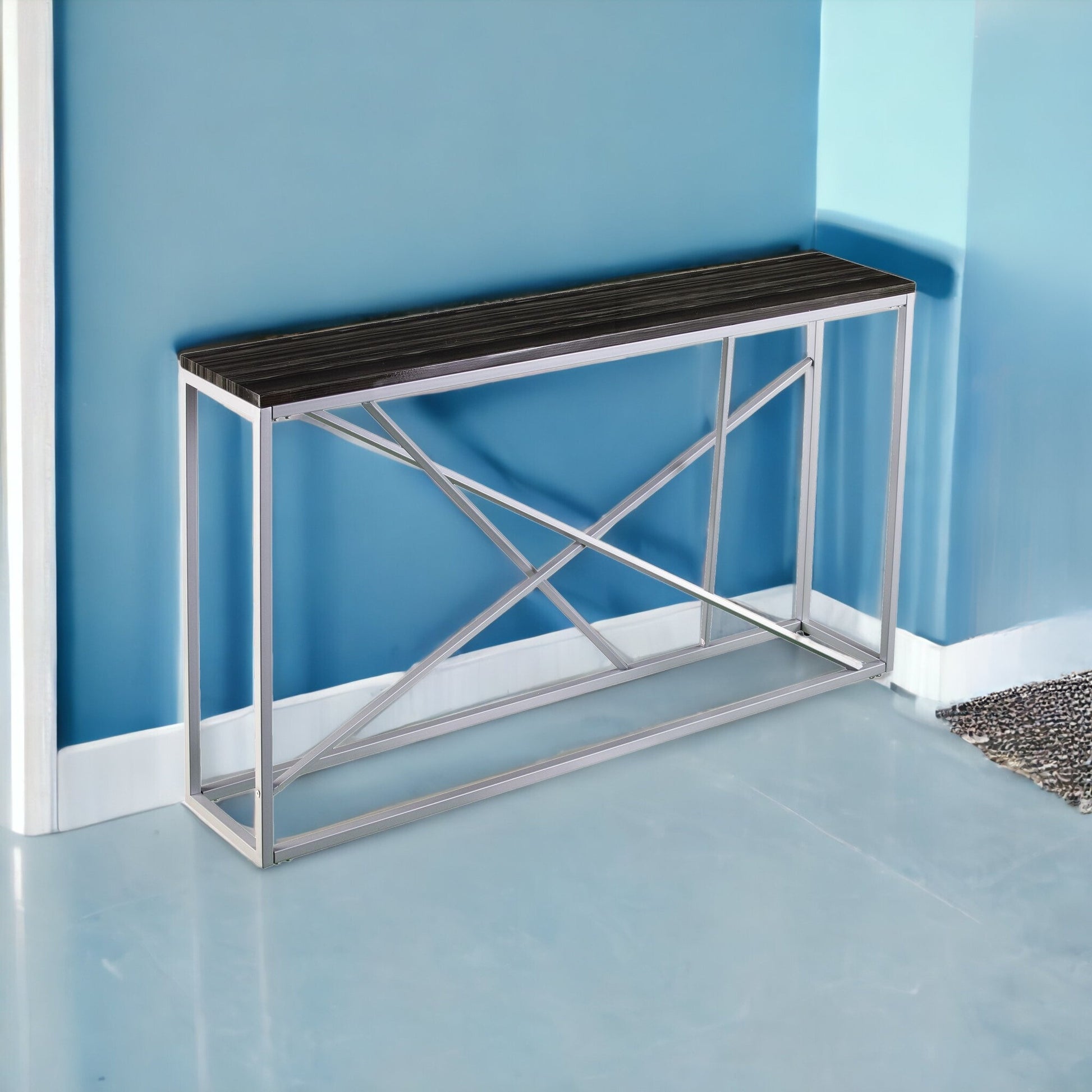 52" Black and Silver Faux Stone Frame Console Table By Homeroots | Console Tables | Modishstore - 4