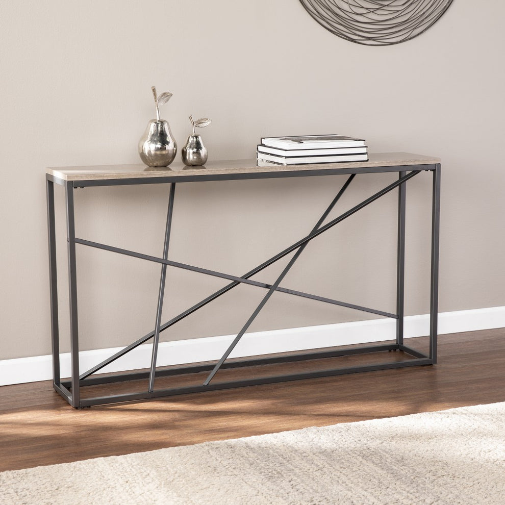 52" Taupe and Gray Faux Stone Frame Console Table By Homeroots | Console Tables | Modishstore - 5