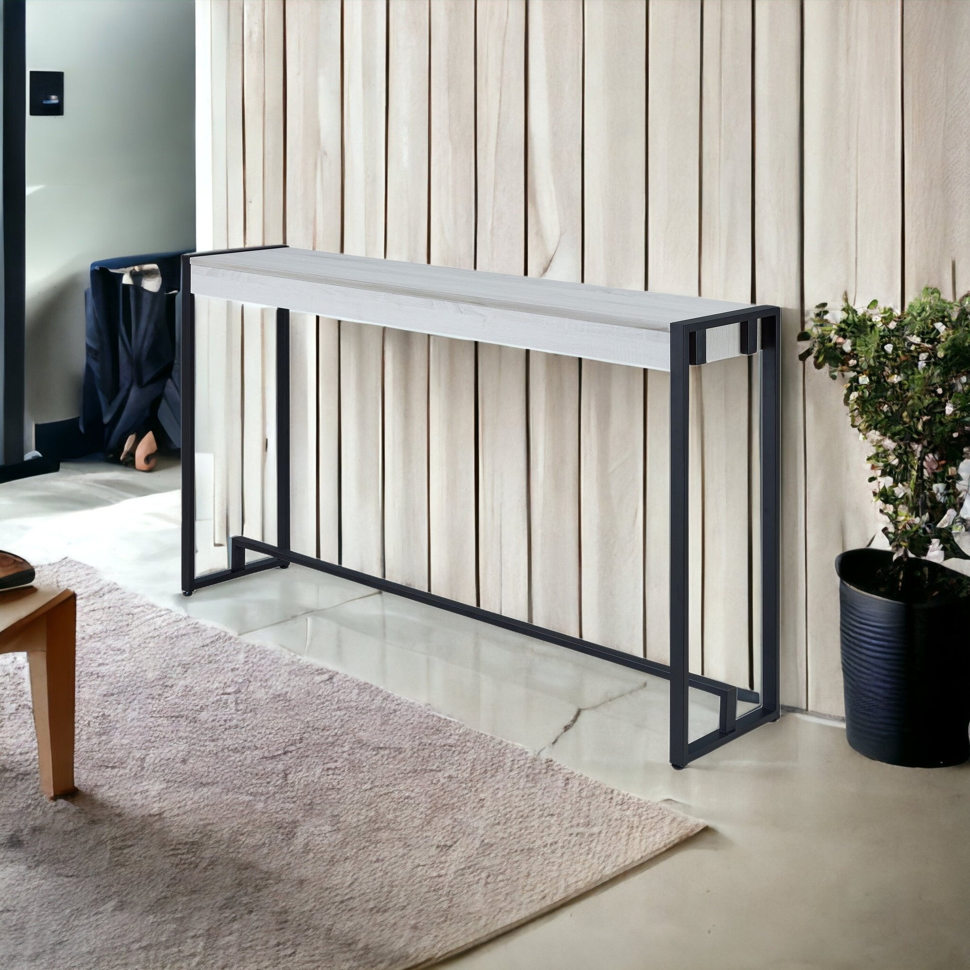 54" White and Black Distressed Sled Console Table By Homeroots | Console Tables | Modishstore - 7