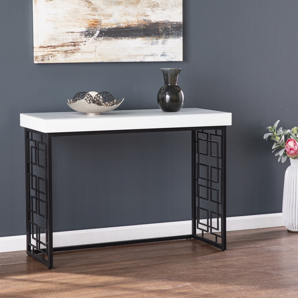 42" White and Black Glass Sled Console Table By Homeroots | Console Tables | Modishstore - 6