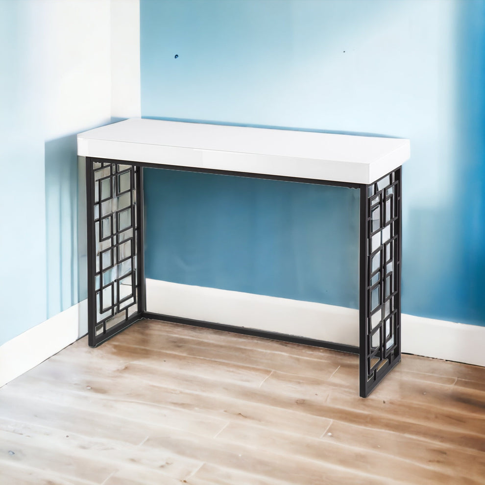 42" White and Black Glass Sled Console Table By Homeroots | Console Tables | Modishstore - 5