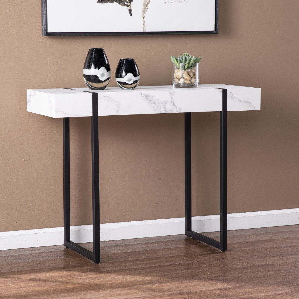 39" White and Black Faux Marble Sled Console Table By Homeroots | Console Tables | Modishstore - 7
