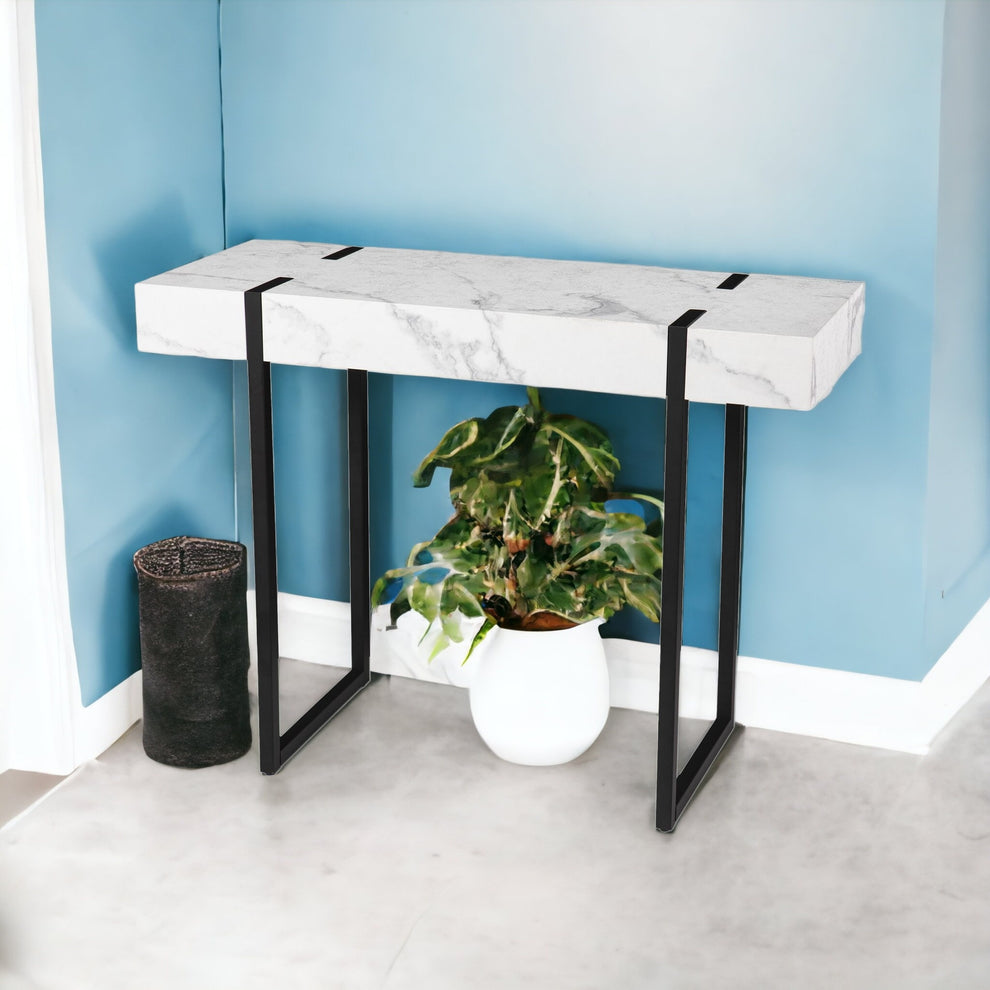 39" White and Black Faux Marble Sled Console Table By Homeroots | Console Tables | Modishstore - 5