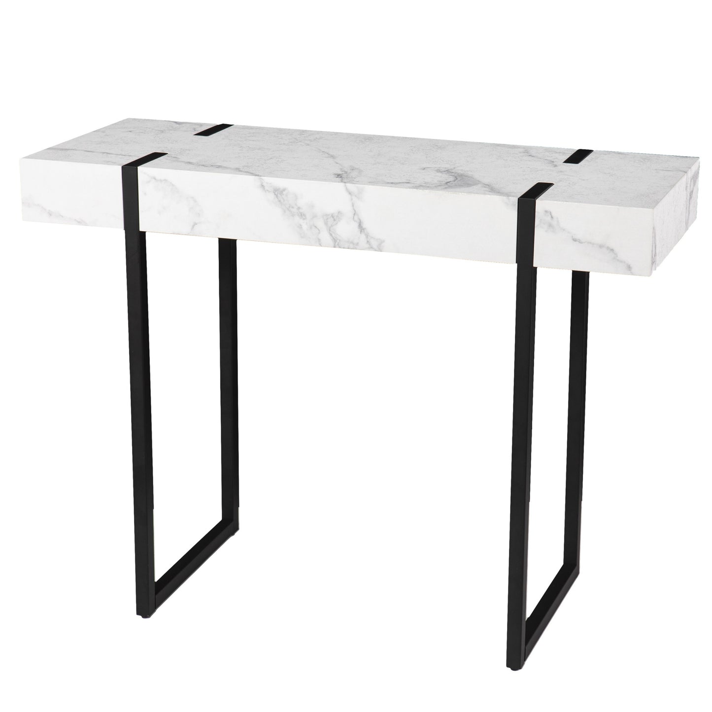 39" White and Black Faux Marble Sled Console Table By Homeroots | Console Tables | Modishstore