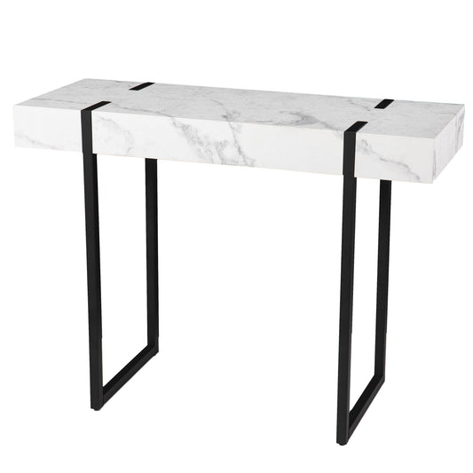 39" White and Black Faux Marble Sled Console Table By Homeroots | Console Tables | Modishstore