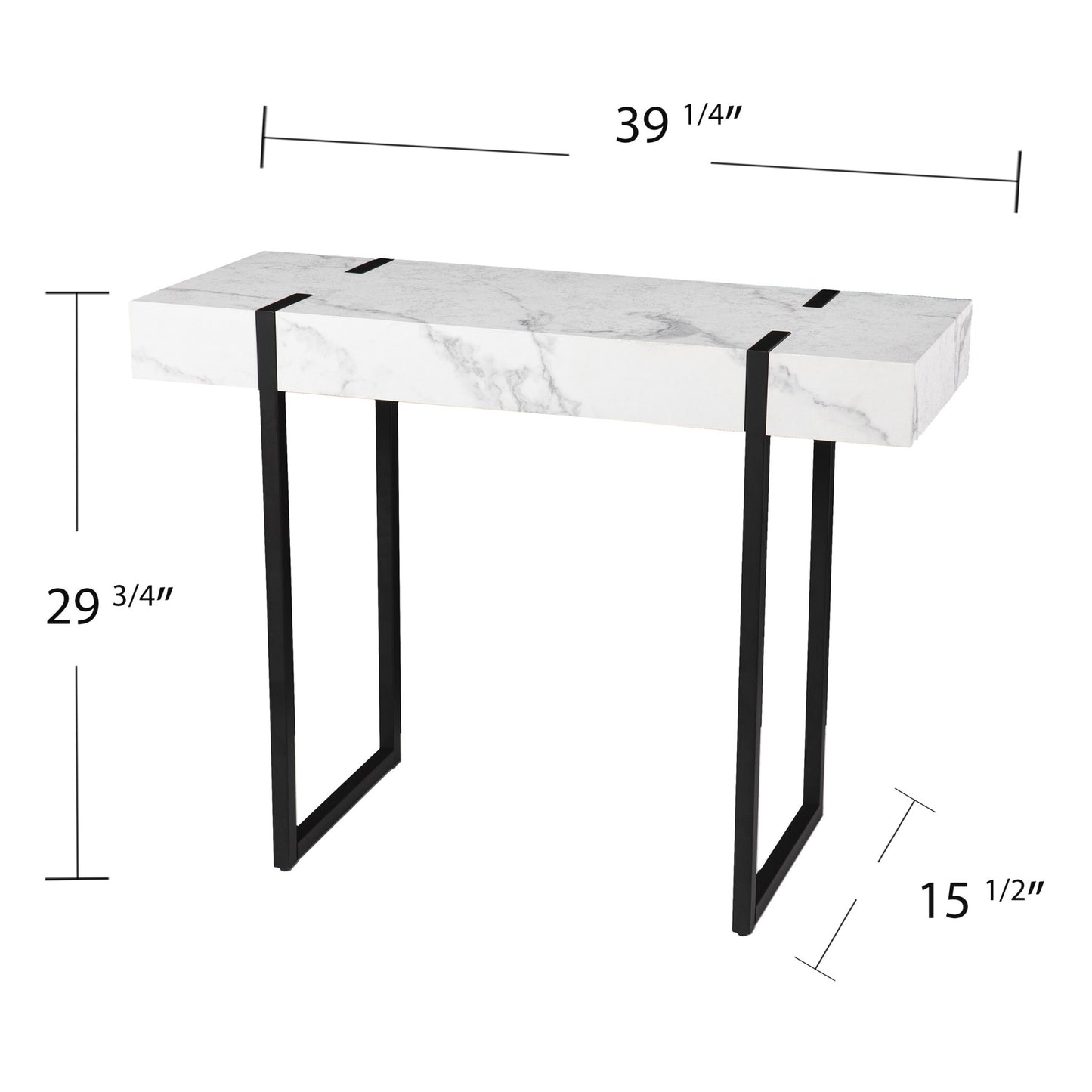 39" White and Black Faux Marble Sled Console Table By Homeroots