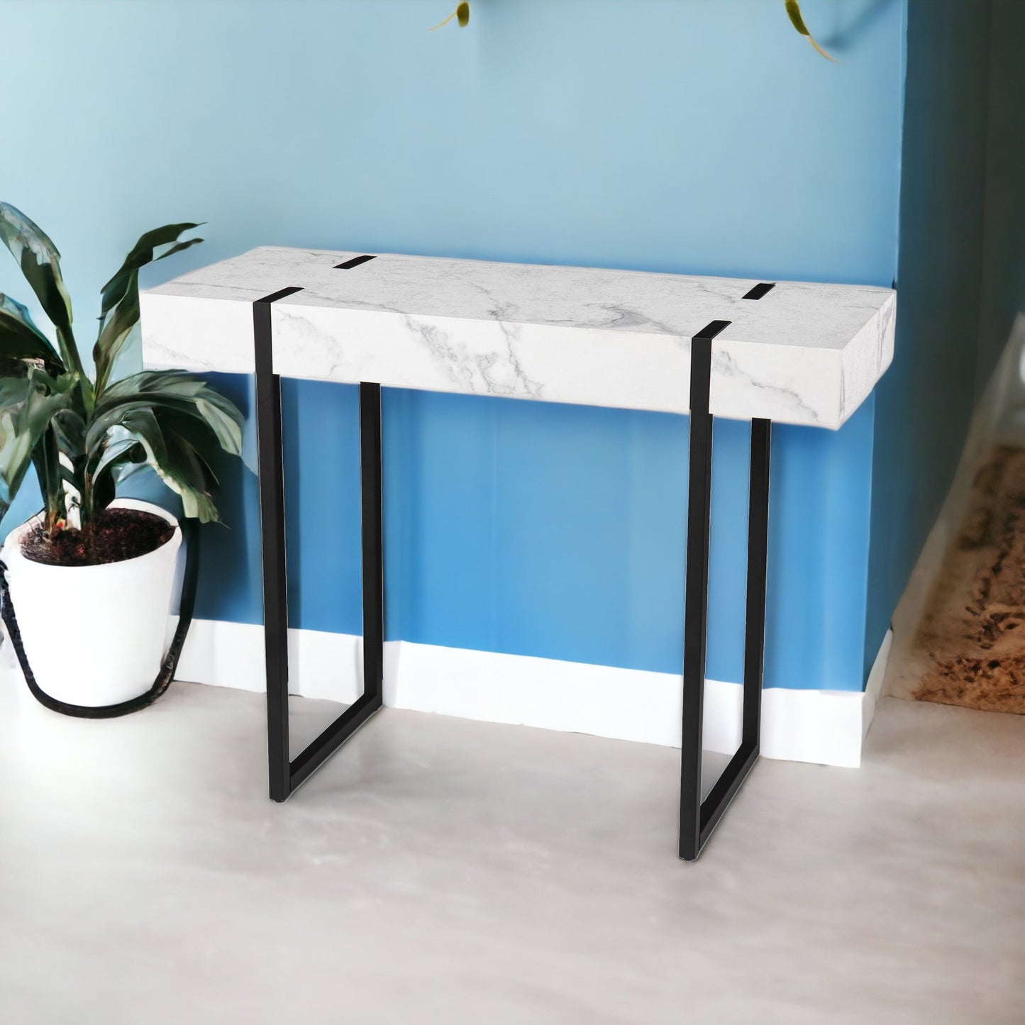 39" White and Black Faux Marble Sled Console Table By Homeroots | Console Tables | Modishstore - 6