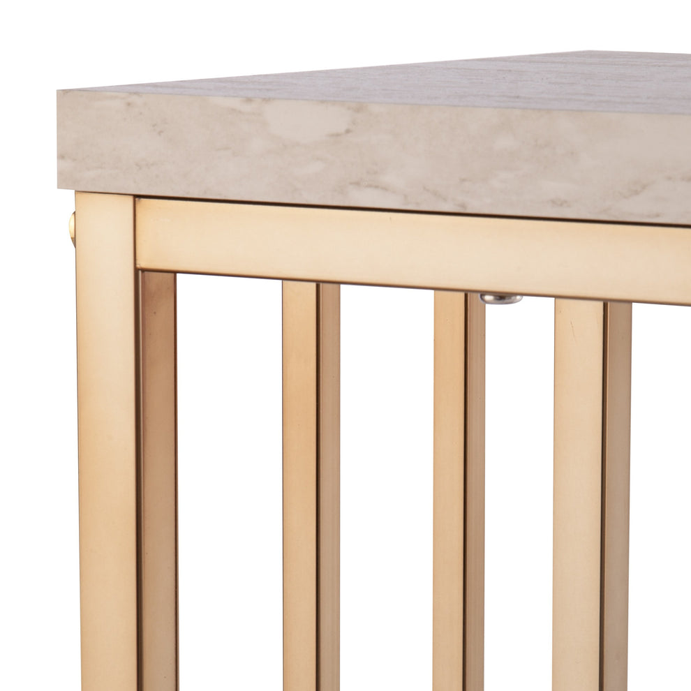48" Champagne and Gold Faux Stone Floor Shelf Console Table With Storage By Homeroots | Console Tables | Modishstore - 6