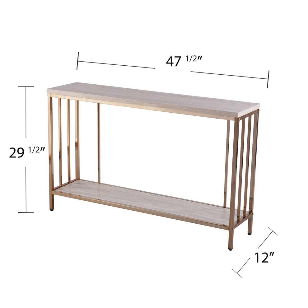 48" Champagne and Gold Faux Stone Floor Shelf Console Table With Storage By Homeroots | Console Tables | Modishstore - 8