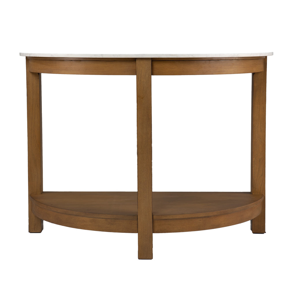 42" White and Natural Faux Marble Half Circle Three Leg Console Table With Storage By Homeroots | Console Tables | Modishstore - 2