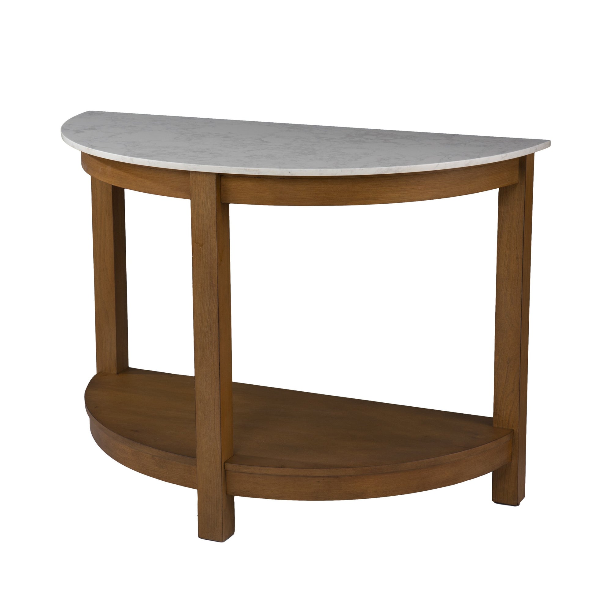 42" White and Natural Faux Marble Half Circle Three Leg Console Table With Storage By Homeroots | Console Tables | Modishstore