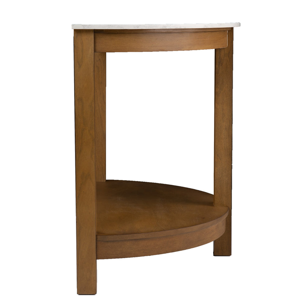 42" White and Natural Faux Marble Half Circle Three Leg Console Table With Storage By Homeroots | Console Tables | Modishstore - 3