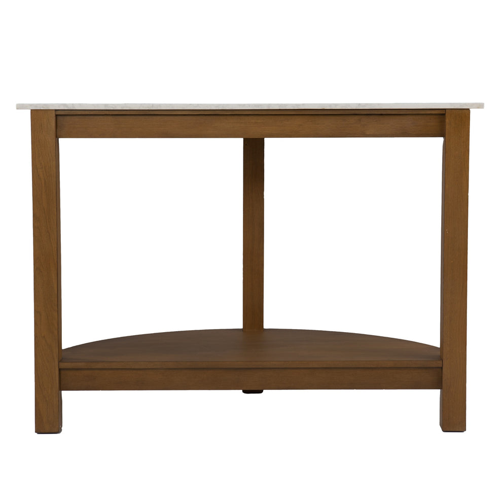 42" White and Natural Faux Marble Half Circle Three Leg Console Table With Storage By Homeroots | Console Tables | Modishstore - 4