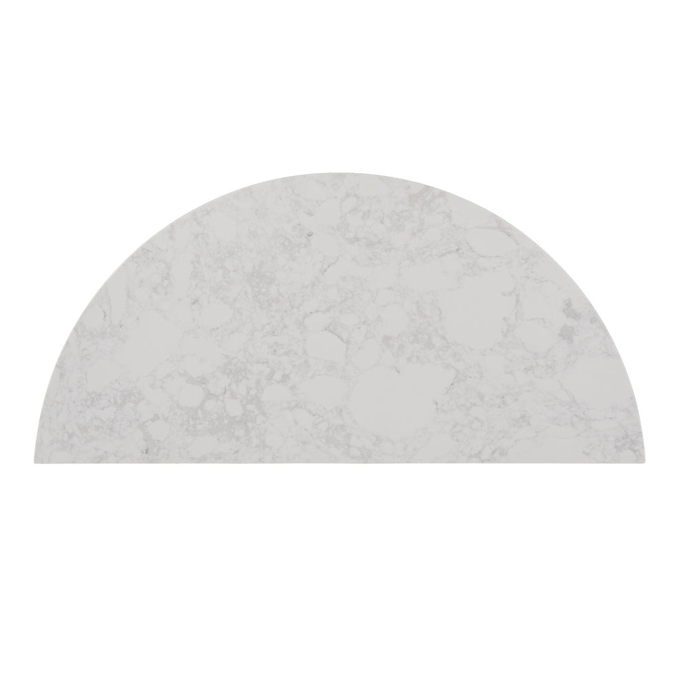 42" White and Natural Faux Marble Half Circle Three Leg Console Table With Storage By Homeroots | Console Tables | Modishstore - 5